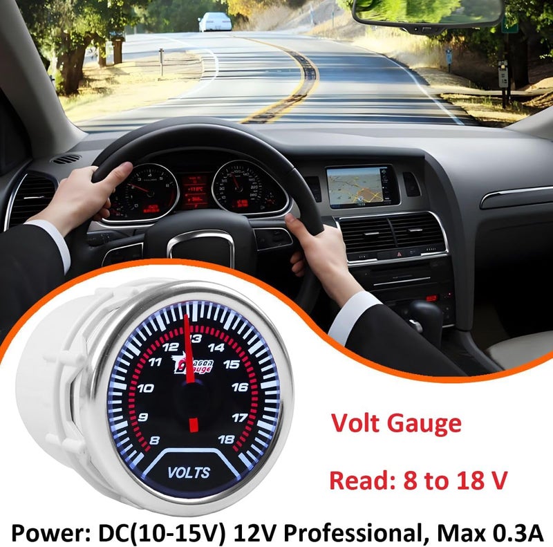 LKRXW Car Volt Gauge 2" 52mm Auto Voltage Gauge Meter Universal Volt Tester Pointer Gauge 12V Bright Light Indicator Meter Smoke Len 8 to 18 V - Image 3